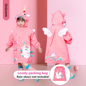 Yağmur Dişli Çocuklar Kalın su geçirmez yağmur giysileri çocuklar 3D Katı baskı Yağmur Ceketi Unicorn Dinozor Yağmur Count kızlar erkekler için su geçirmez panço 230614