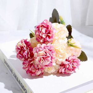 Torkade blommor Nya flerfärgade hortensia Silkblommor Artificiellt vitt bröllop Small Bouquet Fake Party Diy Decoratio