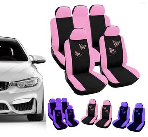 Siedziny samochodowe obejmują 4PC/9PC/zestaw okładki dla kobiet dziewcząt wnętrza haft haftowy różowe samochody uniwersalne automatyczne akcesoria