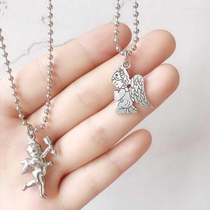 Pendant Necklaces 1 Pcs 2 Style Boho Silver Color Necklace Charm Love God Angel Cupid Chain Couple Long Women Fashion Jewelry