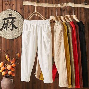 Pantaloni da donna 2023 primavera donna tinta unita in cotone e moda casual coreano grande tasca corta