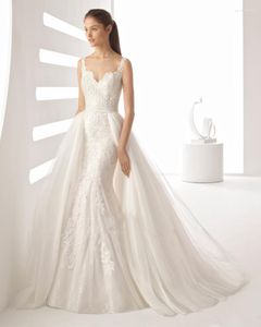 Wedding Dress The Simple Glamorous Lace Appliques Detachable Train Mermaid V-neck Sleeveless Trumpet Bridal Gown