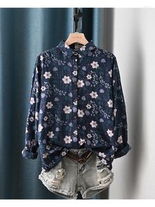 Bluzki damskie Lamtrip Unikalne retro romantyczne rustykalne słoneczniki kwiaty Drukuj bawełniane bluzka z długim rękawem 2023 Wiosenne kobiety