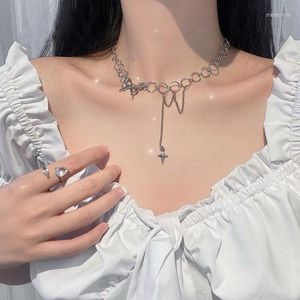 Hänge halsband punk stil fjäril choker clavicle halsband smycken kvinnor nackkedja gotisk hiphop länk krage mujer juvelery