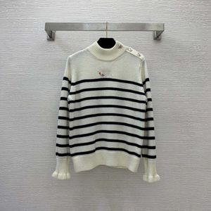 23ss Women sweater women designer clothes new wool fabric sequin beaded letter one-piece buttoned round neck pullover striped sweater High quality Women clothes