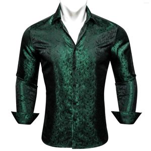 Men's Casual Shirts Luxury Silk For Men Green Paisley Spring Autumn Embroidered Button Down Blouses Regular Slim Fit Male Tops 660