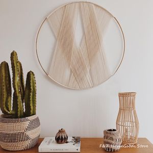 Tapisseries Creative Gold Hoop Round Cotton Wall Decoration Macrame Wall Hanging Tapestry Hand Woven Nords Simple Style Room House Decor 230615