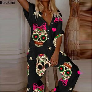 Women's Jumpsuits Rompers Spring Summer Plus Size 5XL Romper Playsuit Women Elegant Cartoon Skull Print Jumpsuit Casual Loose Overalls Bodysuit Woman 230615