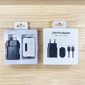 Süper Hızlı Şarj Cihazı PD 25W Güç Adaptörü 18W 3A Tip C bağlantı noktası ve Kablo Setleri USB-C-USB-C-Galaxy S20 S21 S21 S22 S23 Not 20 Perakende Kutusu ile