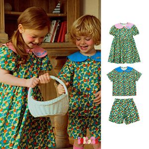 Aile Eşleşen Kıyafetler Kızlar Gömlek Şortları Setler İlkbahar Yaz Erkekler Setler Kardeş Kerbür Floral Gömlek Çocuklar İçin Çocuk Giysileri 230614
