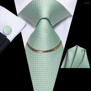 Bow Ties Green Solid 2023 Luxury Silk Men Tie Fashion Necktie Chain Hanky Cufflink Gift For Wedding Hi-Tie Designer Wholesale