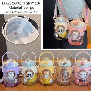 Wasserflaschen 820 ml Große Kapazität Cartoon Bär Kunststoff Sippy Cup Kinder Tragbare Rucksack Wasserkocher Flasche Becher mit Stroh Sport