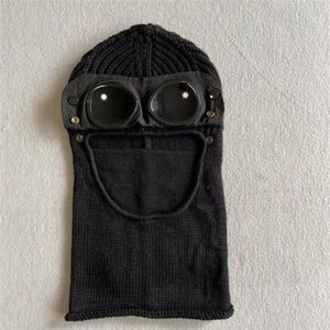 Zwei Linsen Windschutz Kapuze Mützen Outdoor Baumwolle gestrickt winddicht Männer Gesichtsmaske lässig männlich Totenkopf Mützen Hüte Brille abnehmbar827697241V