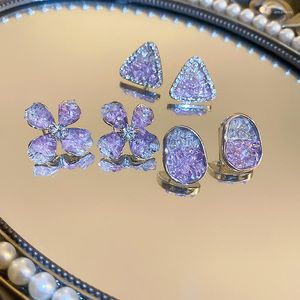 Dangle Earrings Gradient Purple Crystal Flower Geometric Stud Luxury Accessories For Women Girls 2023 Fashion Jewelry Party