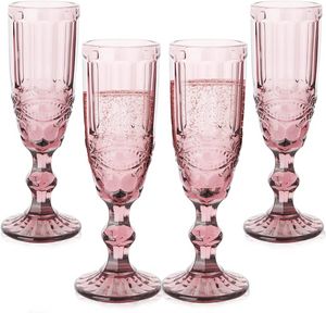 Calice colorato vintage pressato a macchina Vino bianco Flute da champagne Bicchiere da acqua Calici in vetro verde blu rosa Coppa in vetro J0615