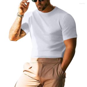 Мужские футболки T Asian Size Man с коротким рукавом с коротким рукавом с твердыми повседневными топами Tees 2023 Летняя мужская полоса круглая шея белый черный пуловер