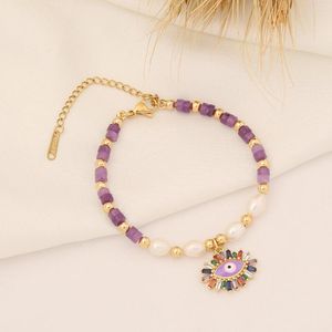 Link Bracelets Boho Natural Crystal Pearl Bracelet For Women Adjustable Stainless Steel Eye Of Horus Pendant Jewelry Accessories Gift