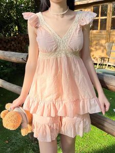 Damska odzież sutowa słodki w stylu w stylu dekoltu bez rękawów piżama damskie letnie bawełniane japońskie japońskie urocze ubrania domowe z klatką piersiową