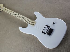 Anpassad butik Enkel Humbucker Pickup White Electric Guitar Maple Fingerboard Dot Frets Inlay Chrome Hardware