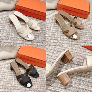 Designer-Sandalen „Oasis“ Sandale aus Kalbsleder mit Holzabsatz, Slides für Damen, mit Box