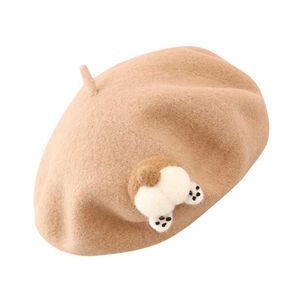 Berets Parent Kids Cat Dog Buttock Cocky Buttock Wool Felt Barret Girls Cute Animal Cartoon Painter Beret Caps Z0613