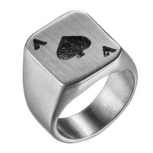 Fedi nuziali BONISKISS Unique Classic Poker Spades A Biker Cool Ring Gioielli da uomo in acciaio inossidabile Colore argento Taglia 7-14 Commerci all'ingrosso