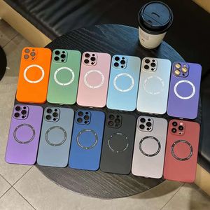 Frosted Matte Magnetic Wireless Charge Cases for Iphone 15 14 Plus 13 Pro Max 12 11 Iphone15 Hard PC Plastic Camera Lens Protector Fine Hole Mobile Phone Back