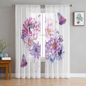 Vorhang Lila Rosa Blume Schmetterling Frühling Tüll Voile Vorhänge Für Schlafzimmer Fenster Wohnzimmer Sheer Organza Vorhänge