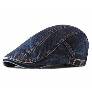 BERETS SPRING SOMMER SOLID Color Newsboy Caps Men Washed Denim Cotton Flat Peaked Cap Women Målare Basker Hattar 16 Z0616