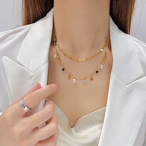 Flerskiktade pärlhänge halsband 18k guldpläterade rostfritt stålhalsband för kvinnor gåva