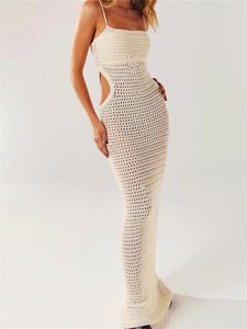 Повседневные платья Женщины вязаные Y2K Long Dress Spaghetti Best Cult Out Bodycon Pencil See To Summer Club Beach Sexy Streetwear