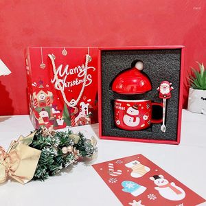 Mugs Christmas Couples Ceramic Santa Claus Figurines Mug With Lid Spoon Set Friends Family Gifts Gift Box