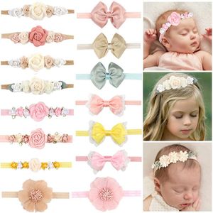 Accessori per capelli 2/4Pcs Fiore Neonate Fascia Nato Fiocco di pizzo Fasce per capelli Turbante morbido Fascia per bambini Copricapo elastico Po Headwraps