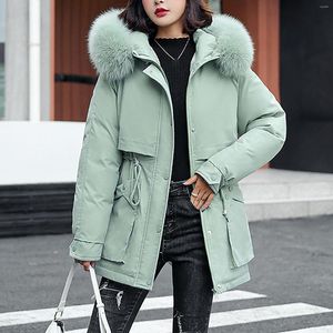 Parkas femininas de inverno com capuz de pele sintética moda jaquetas de manga comprida com bolsos casual com zíper puffer casaco Outwear Casacos