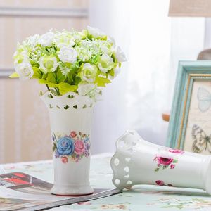 Vases Water Vase Decoration Living Room Flower Arrangement Ceramic European White Porcelain Creative Hollow Out Dry Hydroponics