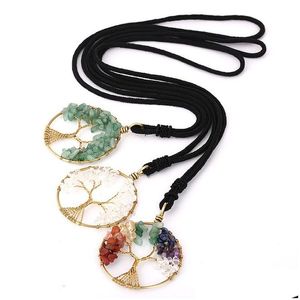 Other Jewelry Sets Tree Of Life Natural Stone Crystal Chakra Necklace Fashion Amethyst Clear Quartz Lapis Pendants Gemstone Necklace Dhpwc