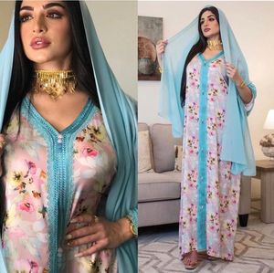 Etniska kläder Eid Mubarak Muslim Fashion Women Elegant Abaya Dubai Turkiet Evening Clowns Kaftan Dress Bohemian Floral Abayas Kimono F2859