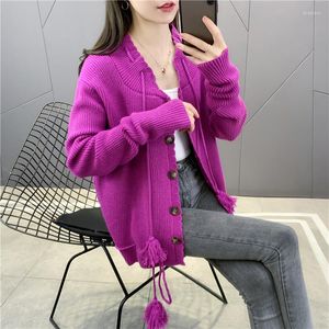 Women's Knits 19689 (3 colonne portanti nel n. 2) Realizza cardigan lavorato a maglia con nappe in corda di colore puro 46