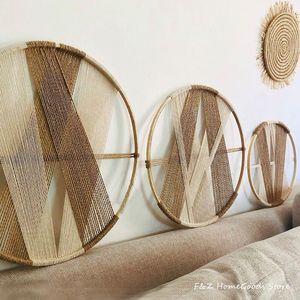 Tapisseries Creative Wood Round Cotton Wall Decoration Macrame Wall Hanging Tapestry Hand Woven Nordic Simple Style For Room House Decor 230615