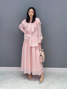 Work Dresses SuperAen 2024 Summer Korean Shirt Top Casual Long Skirt Two-piece Set Women