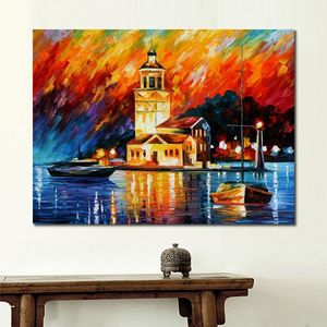 Abstract Landscape Canvas Art Bathroom Decor Romantic Harbor Handmade Oil Painting Modern