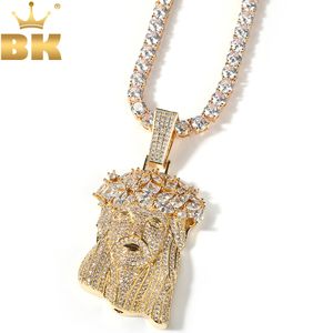 Colares com Pingente O BLING KING Grande Jesus Colar com Pingente Completamente Gelado Zircônia Cúbica Pingente Colar de Tênis Fashion Hiphop Jóias 230615