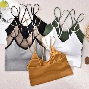 Yoga outfit Women Sports Bras Sexig Cross Back BH Running Fitness Workout Tops med bröstkudd tunna remmar för gymmet