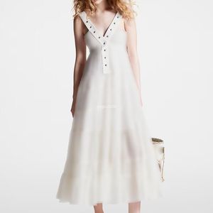 23SS 여성 디자이너 드레스 셔츠 셔츠 드레스 모든 편지 인쇄 소녀 밀라노 런웨이 탱크 A- 라인 더 긴 드레스 고급 디자이너 Fil Coupe Snap Button Strap Dress