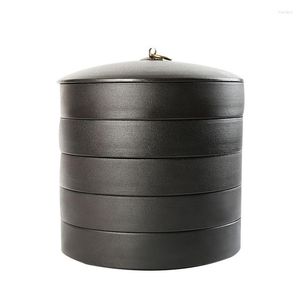 Garrafas de armazenamento jarra de chá de cerâmica criativa grande caixa organizadora solta feita à mão com tampa multicamada recipiente de cozinha