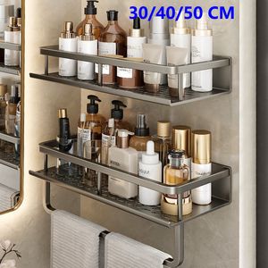 Bathroom Shelf Organizer: Gray Space Aluminum Shower Storage Rack, 3050CM, Wall Mounted Shampoo Holder