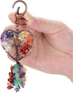 Keychains XSM 7 Chakra Healing Crystal Keychain Tree of Life Natural Tumbled Gems Car Pendant Keyring Pärlor Tassel