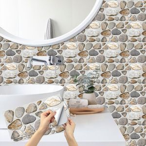 壁ステッカー6PCSET 3D石畳のパターン自己添付PVCステッカーキッチンバスルーム防水オイルプルーフアートの壁紙230615