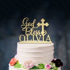 Other Event Party Supplies Custom name God Bless Cake Topper color Acrylic Christening First Holy Communion Cake topper Baby shower Baptism Decor 230615