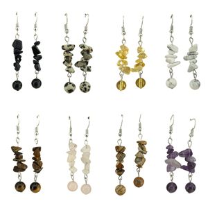 Boucles d'oreilles pendantes en cristal brut pour femmes filles guérison Chakra puce spirituelle pierres précieuses perles rondes goutte boucle d'oreille Yoga bijoux